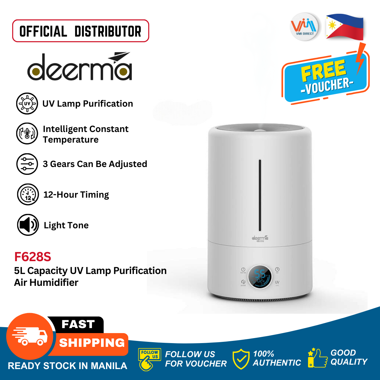 Deerma F628S UV Lamp Sterilization Humidifier 5L Water Capacity