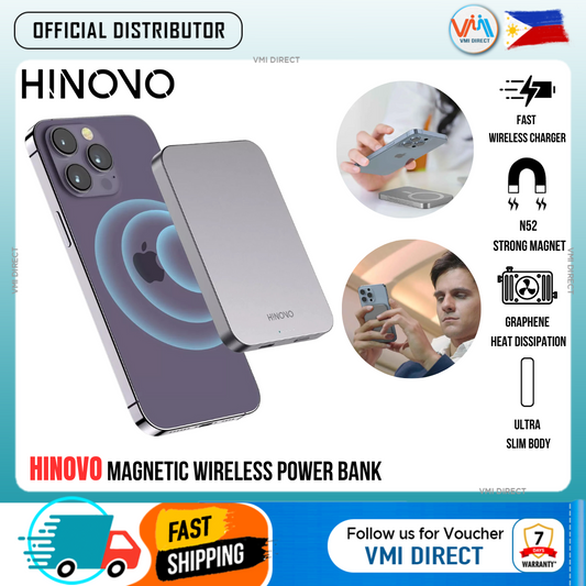 HINOVO MB1-5000/10000 Metal Portable Magnetic Wireless Powerbank Wireless Portable Charger 20W Wireless Phone Charger Powerbank Compatibility Air Pods iPhone 13/13 Pro/13 Pro Max/13 Mini iPhone 12/12 Pro/12 Pro Max/12 Mini Powerbank with magnetic case VMI