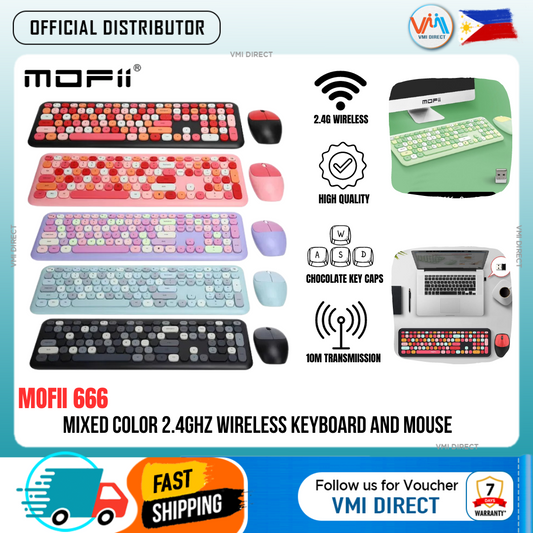 Mofii 666 Mixed Color Keycap 2.4Ghz Wireless Keyboard and Mouse Combo Set for Home & Office