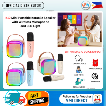 K12 Single and Dual Microphone Bluetooth Speaker Wireless Professional 3D Sound High-end Audio with LED Light 3800mAh Aesthetic Colors Mini Speaker w/ Mic For Indoor and Outdoor KTV, Karaoke, Family or Couple Bonding, Games and Entertainment -  VMI Direct
