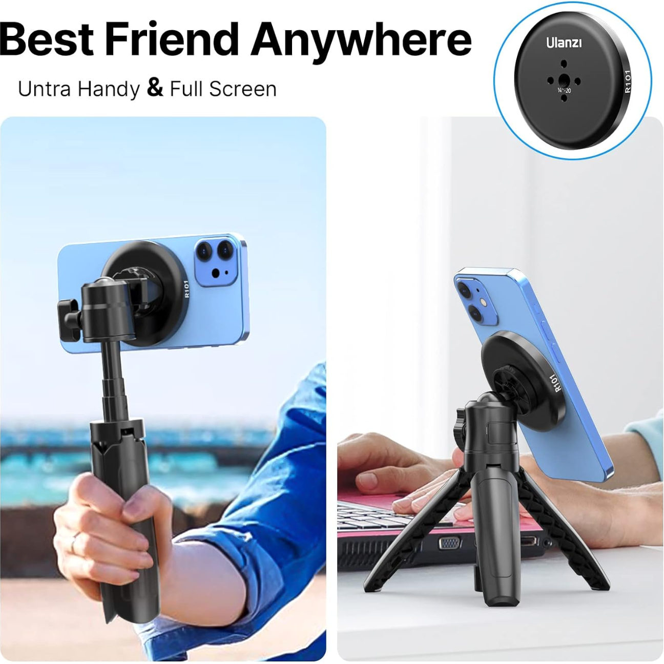 R101 1/4" Mount for MagSafe Lightweight and Compact Magnetic Tripod Mount Adapter Only for iPhone 14 13 12 Pro Pro Max Mini Round Anti Shake Magsafe Holder Case Cover Tripod  Selfie Stick Live Broadcast Tripod Vlog Blogging Recording Shooting VMI Direct