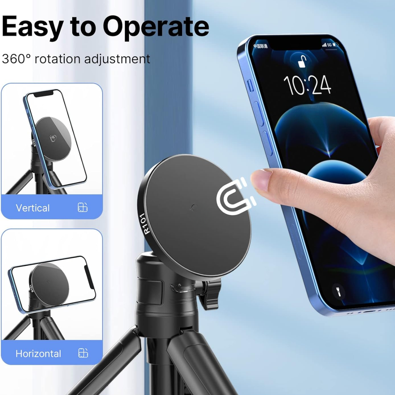 R101 1/4" Mount for MagSafe Lightweight and Compact Magnetic Tripod Mount Adapter Only for iPhone 14 13 12 Pro Pro Max Mini Round Anti Shake Magsafe Holder Case Cover Tripod  Selfie Stick Live Broadcast Tripod Vlog Blogging Recording Shooting VMI Direct