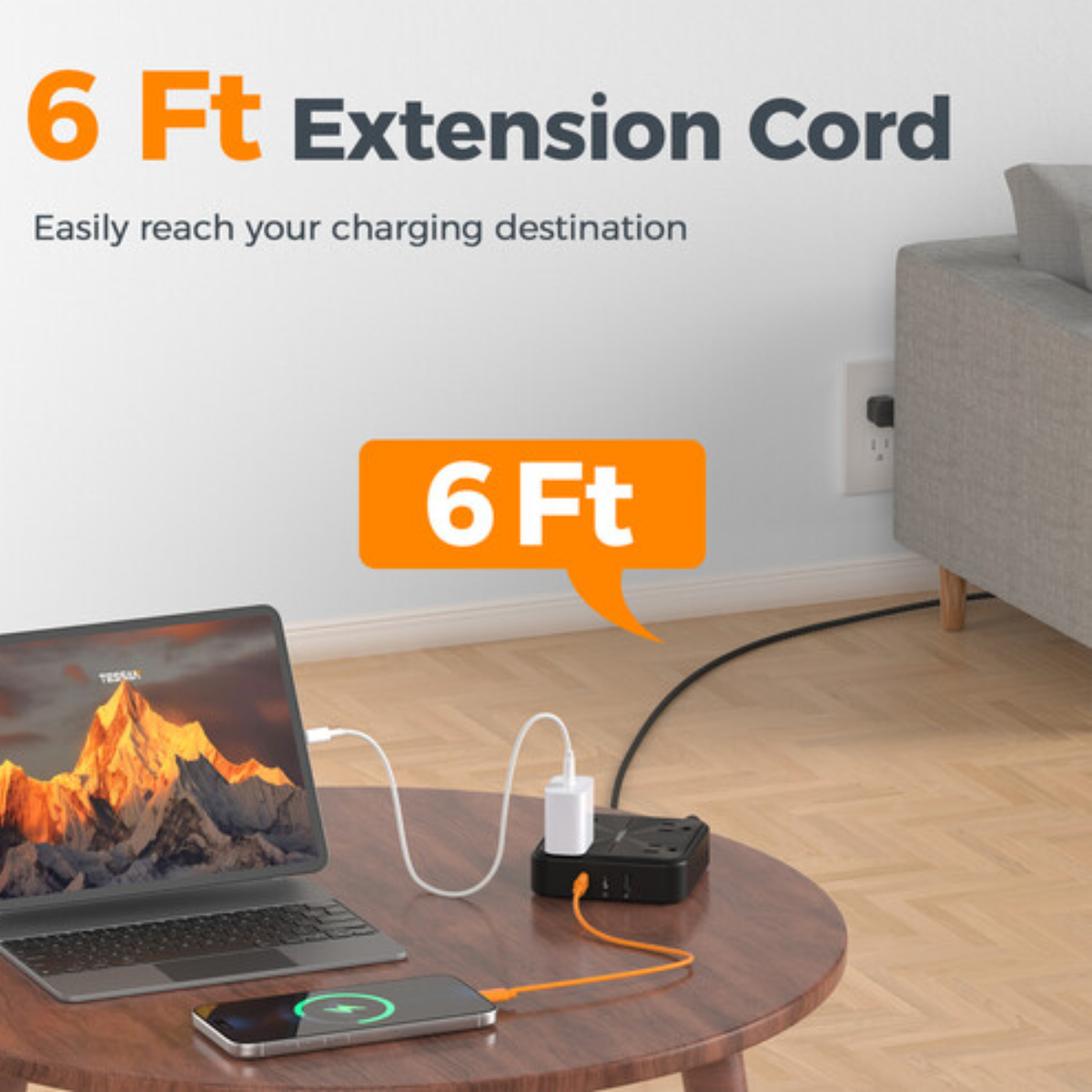 TESSAN PS01AUS Original Power Strip with USB-C 6FT Braided Extension Cord cETLus Certified VMI Direct