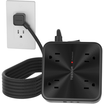 TESSAN PS03AUS Original 11in1 Power Strip with USB-C 6FT Braided Extension Cord cETLus Certified - VMI Direct