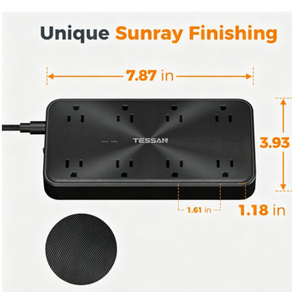 TESSAN PS02AUS Original 11in1 Power Strip 20W with USB-C 6FT Braided Extension Cord cETLus Certified - VMI Direct
