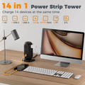 TESSAN TPS01AUS 14 in 1Tower  Power Strip 6FT 11AC 3USB Braided Extension Cord Universal Compatibility with USB-C Fast Charging cETLus Certified - VMI Direct
