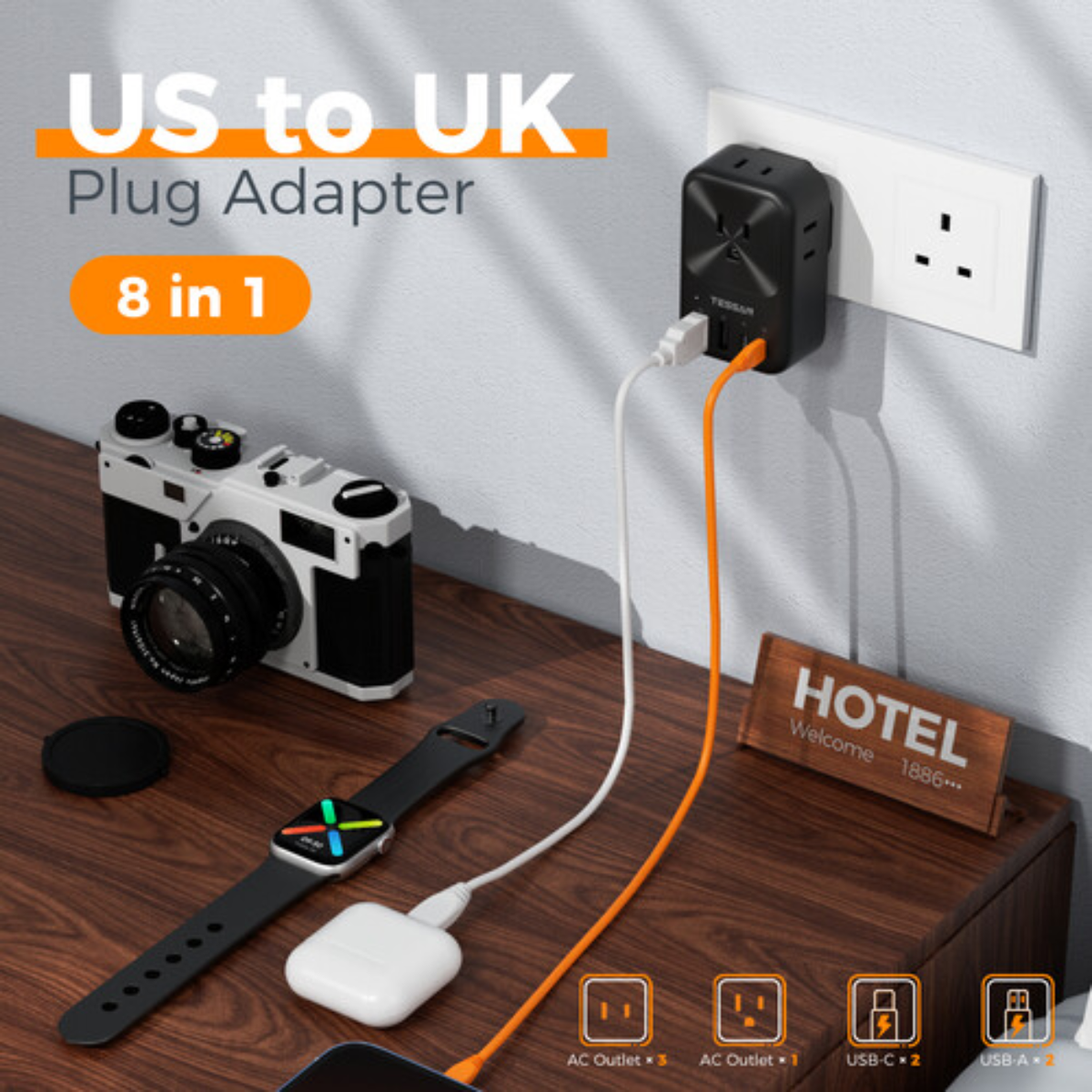 TESSAN TA01AUS Original Universal Travel Adapter 20W USB-C Fast Charging Outlets Compact Portable Design - VMI
