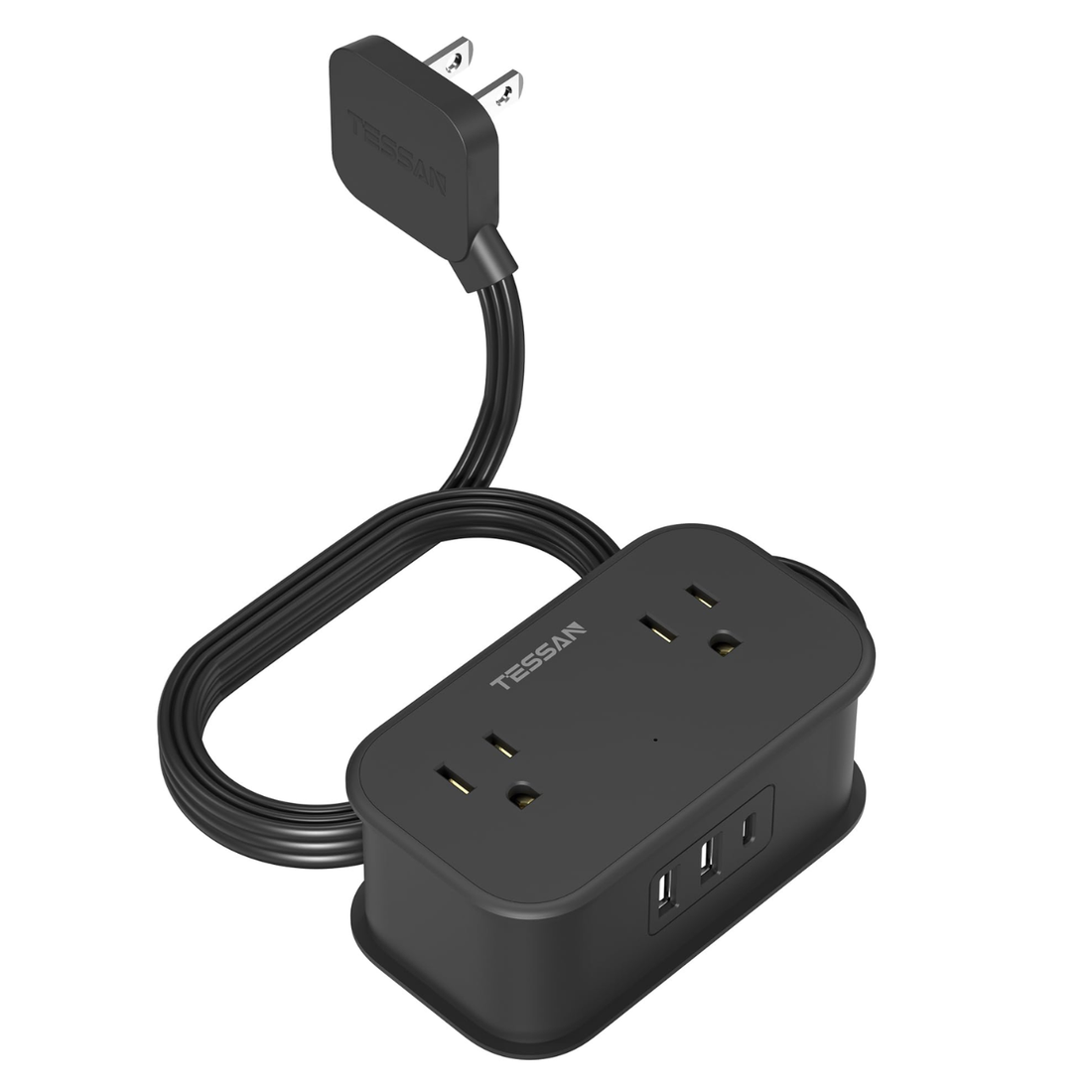 TESSAN TS-1024-C Travel Power Strip 3FT Extension Cord With 4 AC And 3 USB Ports