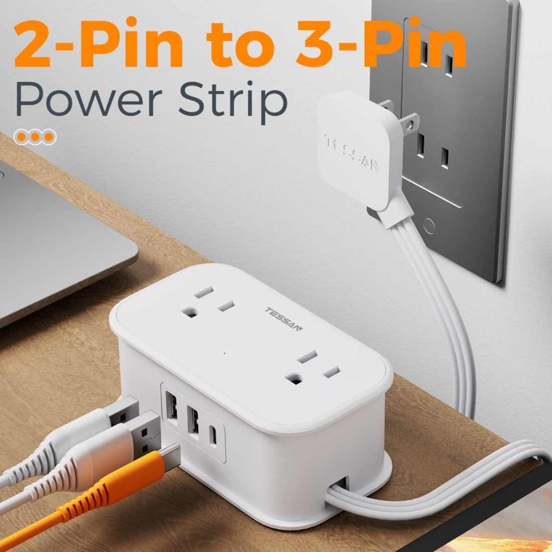 TESSAN TS-1024-C Travel Power Strip 3FT Extension Cord With 4 AC And 3 USB Ports