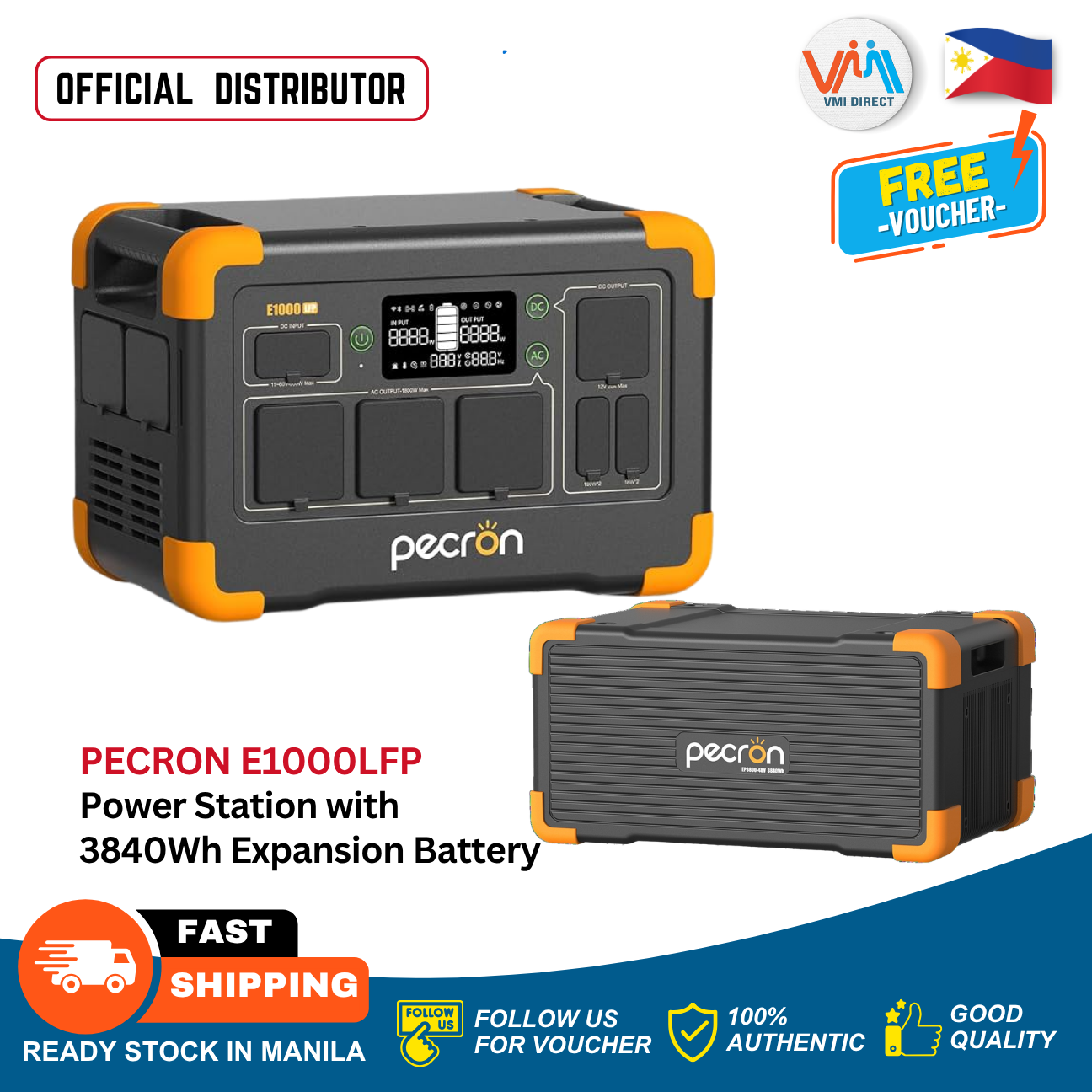 Pecron E1000LFP Portable Power Station 1800W Output 1024Wh LiFePO4 Battery