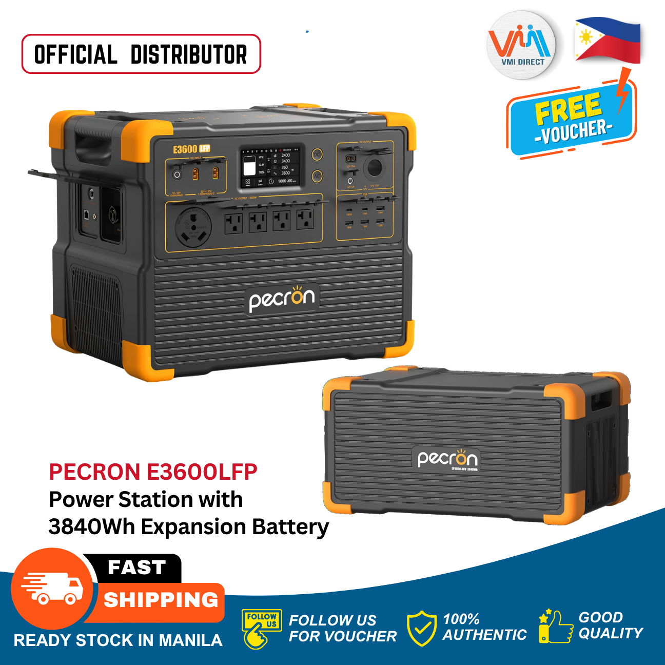 Pecron E3600LFP Portable Power Station up to 11264Wh LiFePO4 Battery