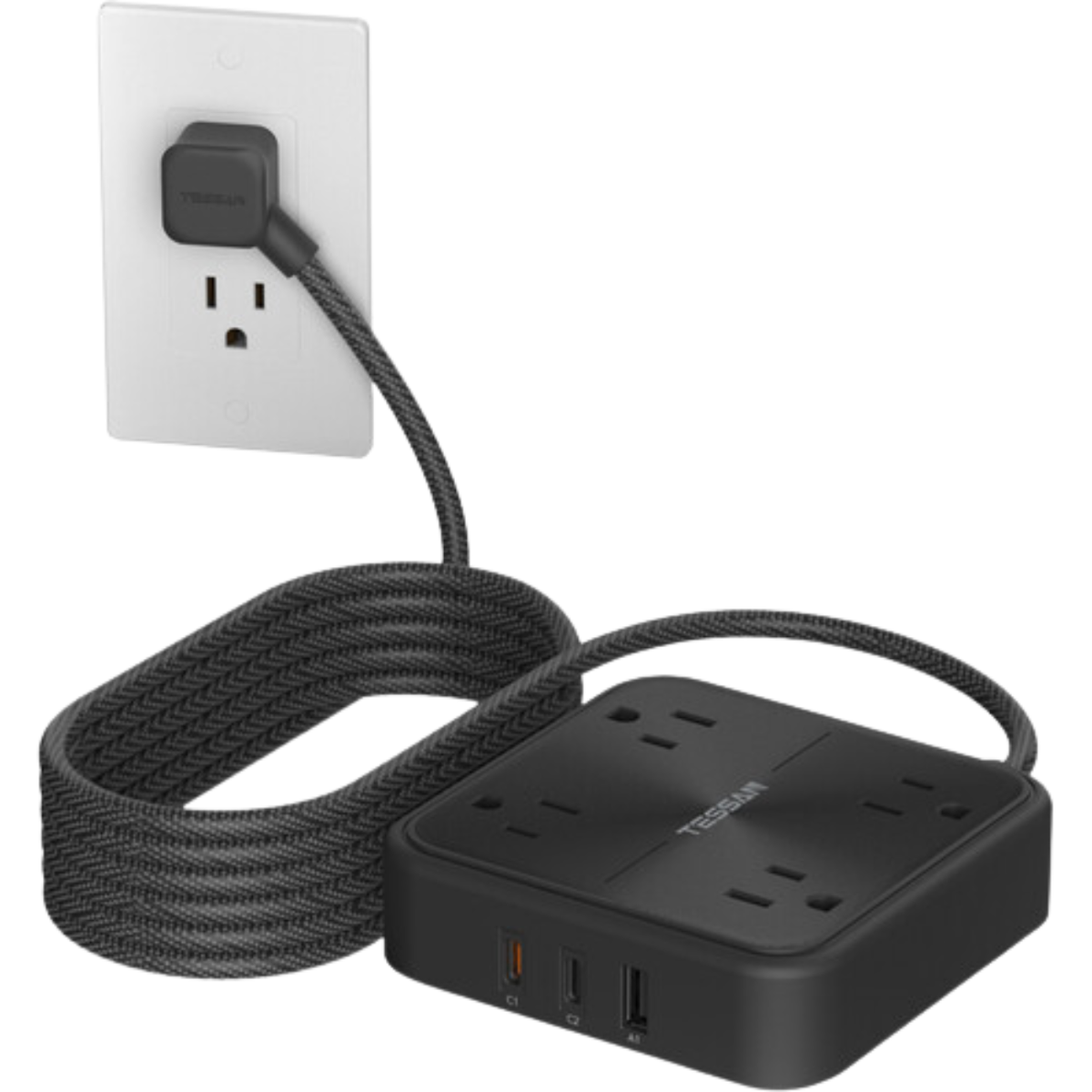 TESSAN PS01AUS Original Power Strip with USB-C 6FT Braided Extension Cord cETLus Certified VMI Direct