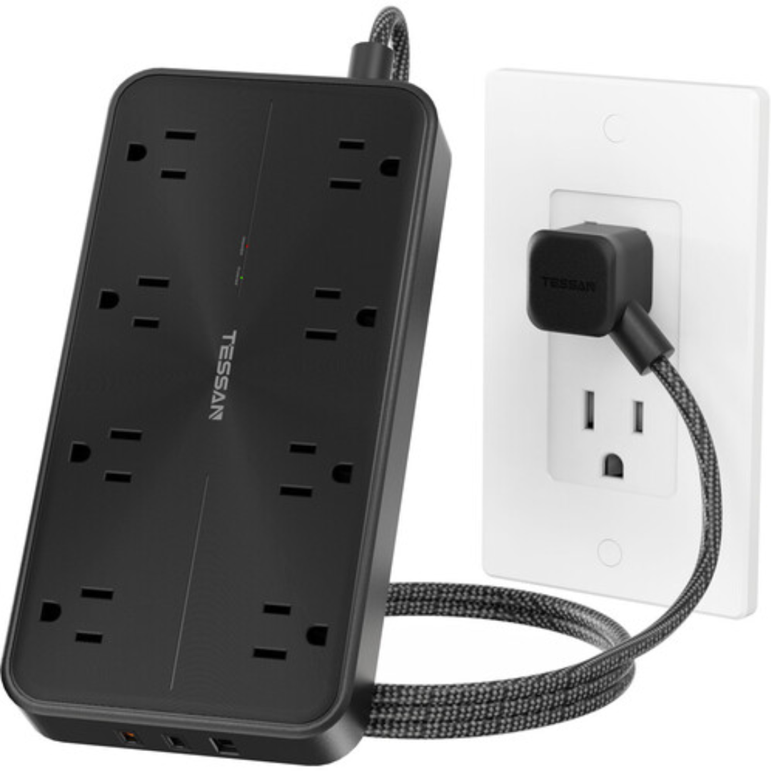 TESSAN PS02AUS Original 11in1 Power Strip 20W with USB-C 6FT Braided Extension Cord cETLus Certified - VMI Direct