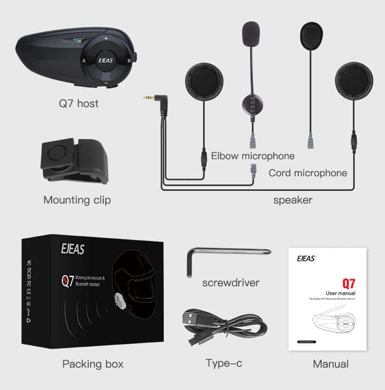 EJEAS Q7 Motorcycle Intercom Helmet Bluetooth Headset, Motorcycle Intercom Bluetooth 5.1 Speed Depot Headset Helmet Motorcycle Communicator Function,7 Riders Switch Intercom Waterproof Interphone Headsets Quick Helmet Intercom couple -VMI IDRECT