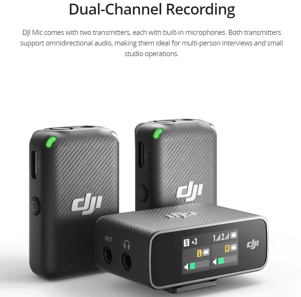 DJI Mic 2 2TX+1RX+Charging Case and 1TX +1 RX Wireless Microphone Pro Level Audio All In One Ready to Use