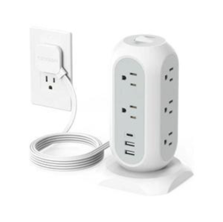 Tessan TPS04 Flat Plug Extension Cord 6Ft with 12 Multiple Outlets