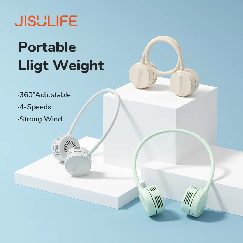 JISULIFE FA25 Bladeless Air Cool Neck Fan Leafless Travel Portable Hands Free Hanging Rechargeable Personal Outdoors Fan Bladeless Electric Mini Fan Mini Fan Bladeless Hanging Neck Fan