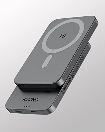 HINOVO MB1-5000/10000 Metal Portable Magnetic Wireless Powerbank Wireless Portable Charger 20W Wireless Phone Charger Powerbank Compatibility Air Pods iPhone 13/13 Pro/13 Pro Max/13 Mini iPhone 12/12 Pro/12 Pro Max/12 Mini Powerbank with magnetic case VMI