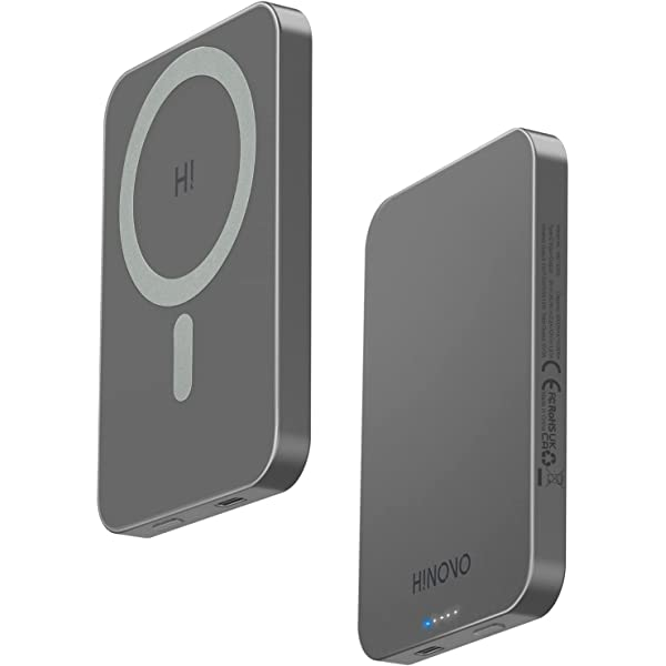 HINOVO MB1-5000/10000 Metal Portable Magnetic Wireless Powerbank Wireless Portable Charger 20W Wireless Phone Charger Powerbank Compatibility Air Pods iPhone 13/13 Pro/13 Pro Max/13 Mini iPhone 12/12 Pro/12 Pro Max/12 Mini Powerbank with magnetic case VMI