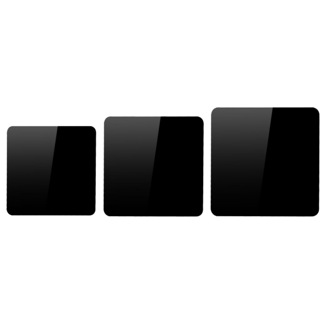 Set of three black Acrylic Reflective Display Boards for photo and studio lighting setup