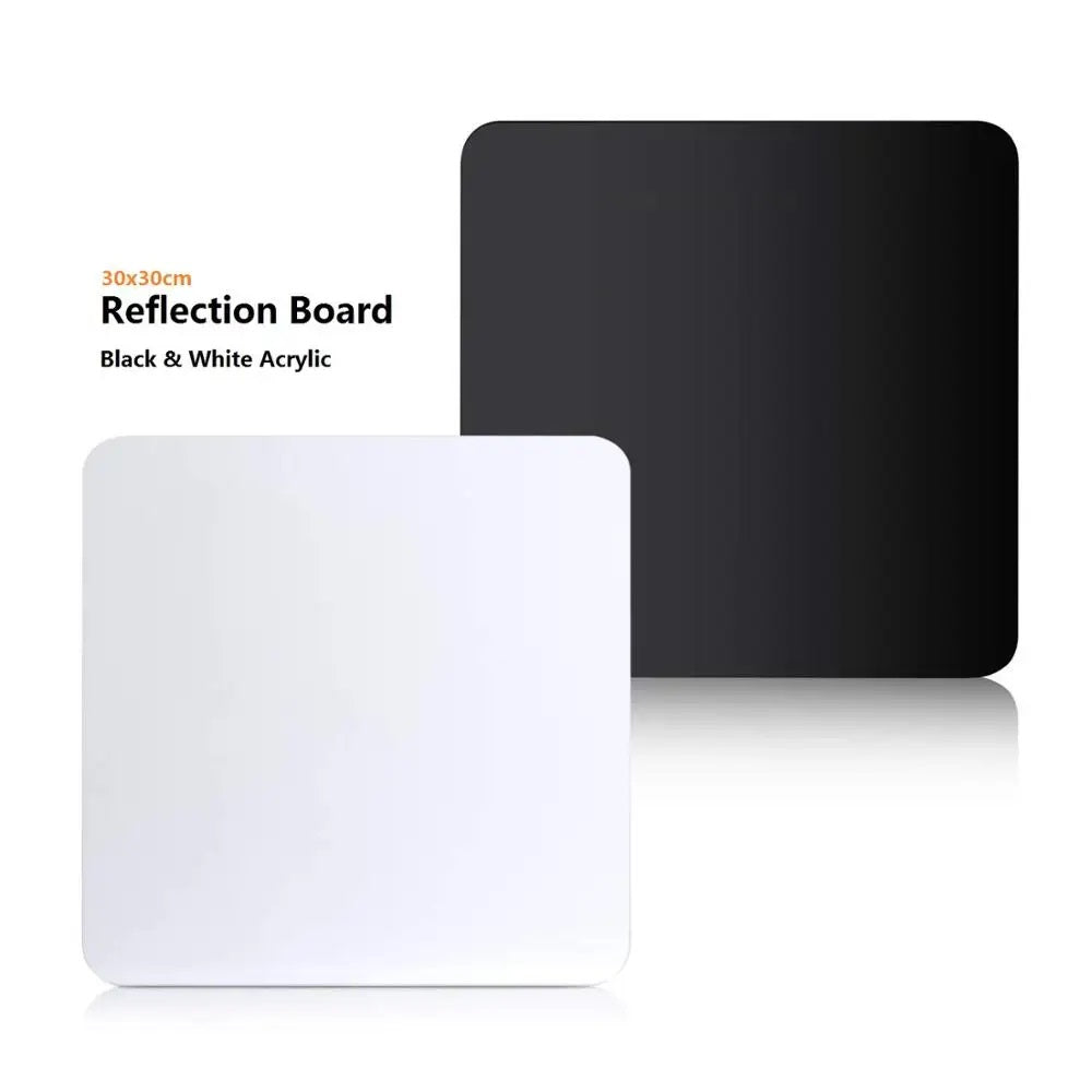 Acrylic Reflective Display Board featuring black and white surfaces for versatile photography lighting