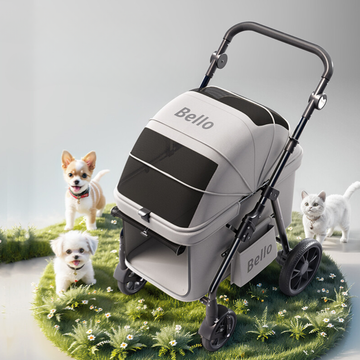 Bello YA03 Extra Large Space Pet Stroller Foldable Heavy Duty 60lbs Family Outdoor Travel Push Cart 4 Wheel Animal Carrier Secure Safety Leashes All Terrain Suspension Breathable Mesh for Dogs Cats VMI