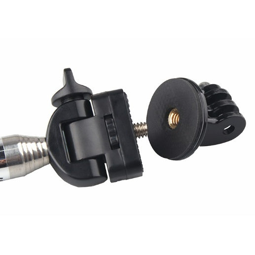 Close-up of an Aluminum Selfie Stick mount with swivel head for versatile angle adjustments