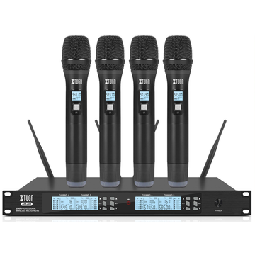 XTUGA AM-401 Professional 4 Channel UHF Wireless Microphone System with 4 Handheld Wireless Microphone