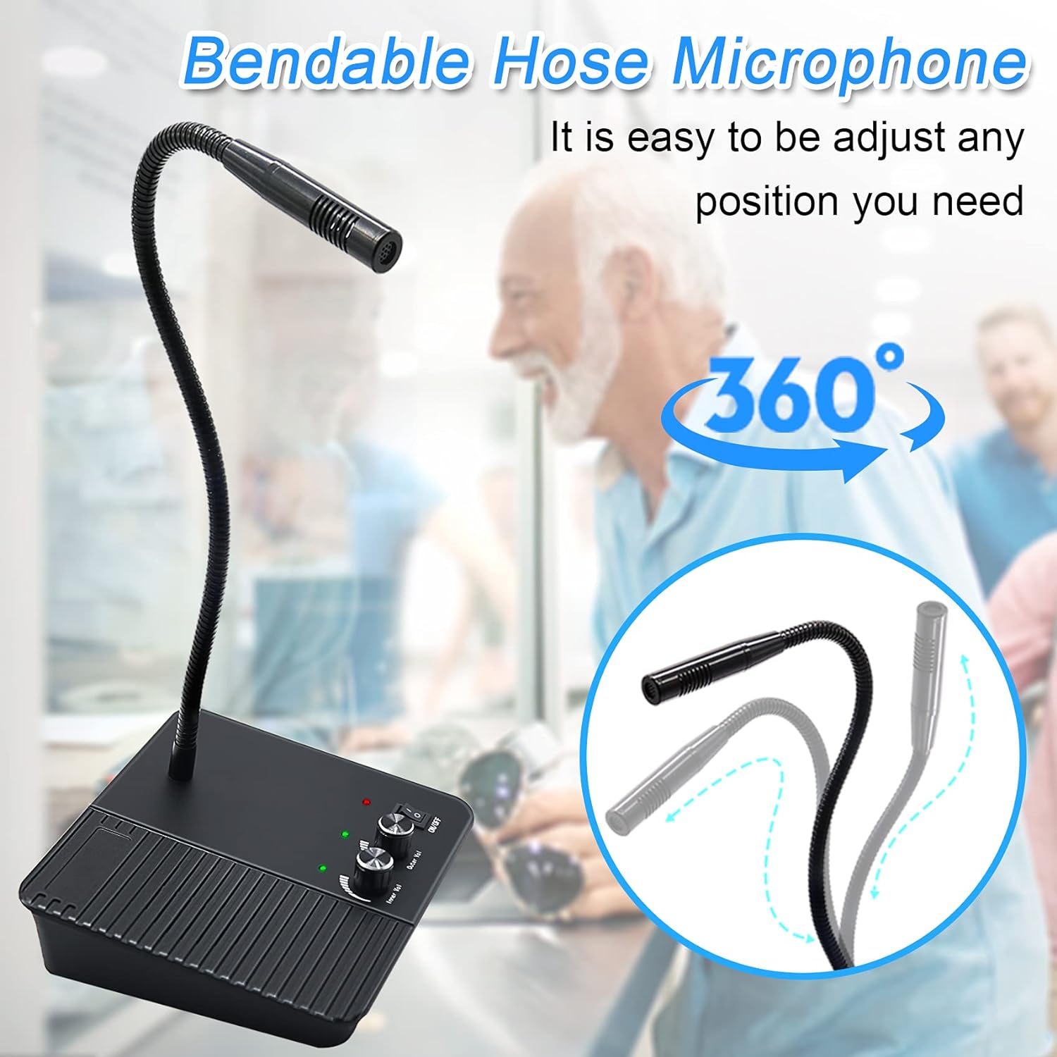 Anti-Interference Window Microphone with bendable hose and adjustable 360 degree positioning