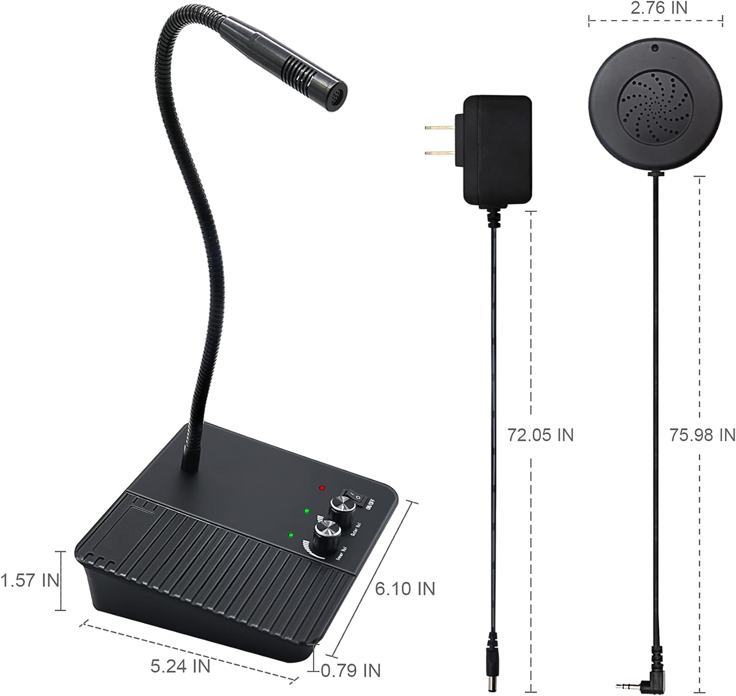 Anti-Interference Window Microphone with flexible gooseneck and power adapter for clear audio pickup