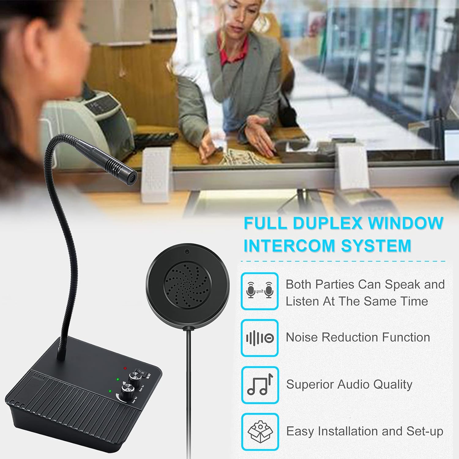 Anti-Interference Window Microphone with full duplex intercom system and noise reduction