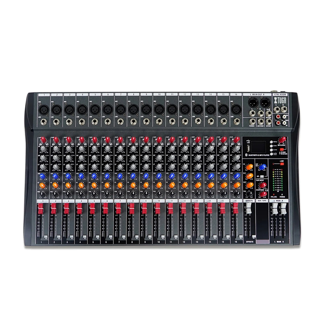Professional Audio Mixer Console with multiple channels and balanced outputs for studio and live sound applications
