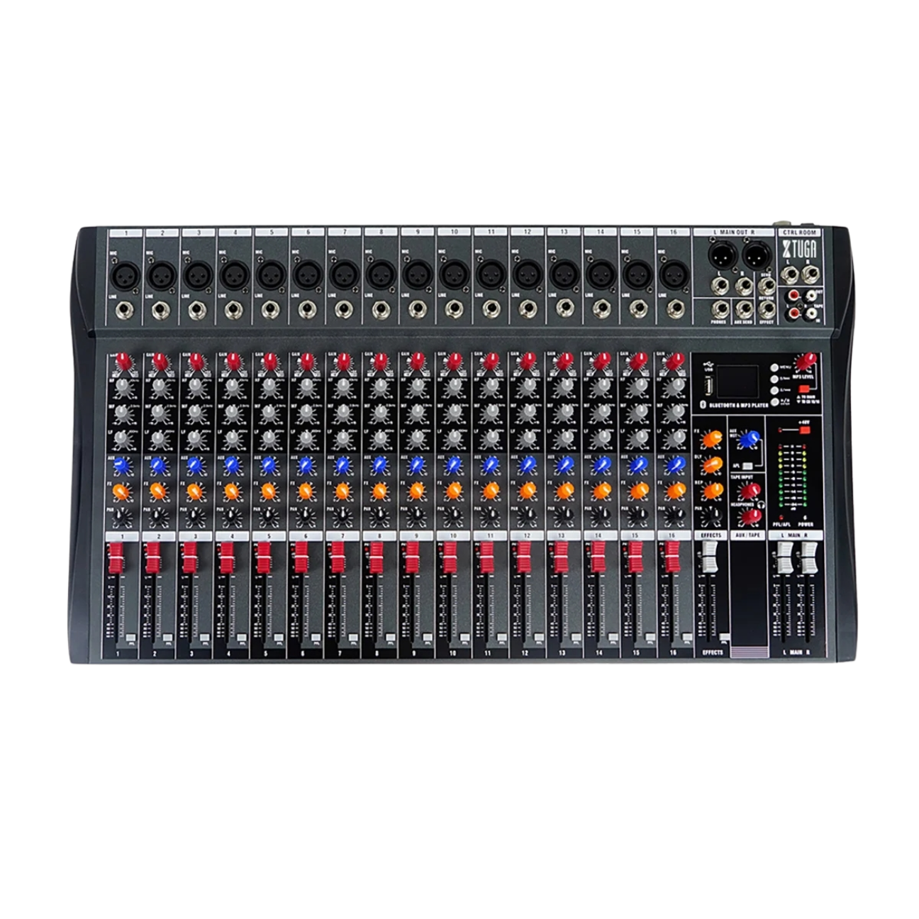 Professional Audio Mixer Console with 16 channels and built-in effects for versatile sound mixing