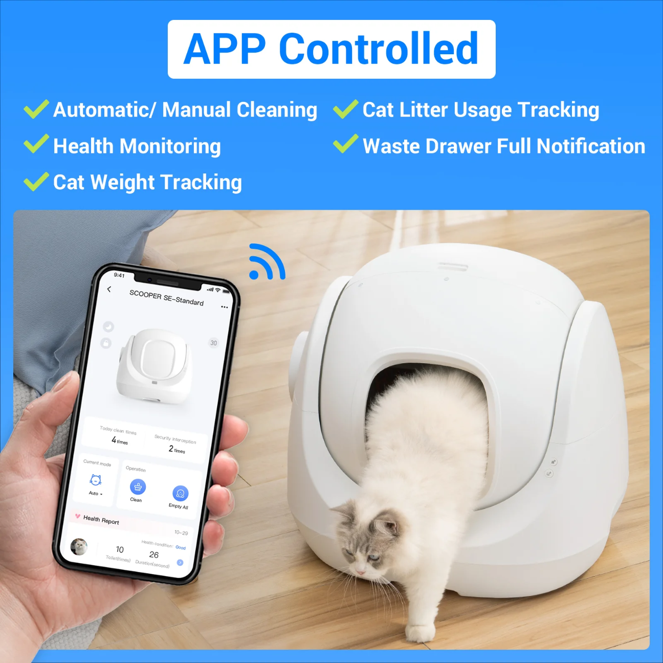 VMI Baymax Scooper SE Smart Cat Litter Box with APP Control for Health Monitoring and Waste Tracking