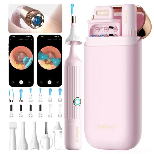 Bebird I35R ear cleaning camera with multiple tips and a sleek pink case for effective ear hygiene