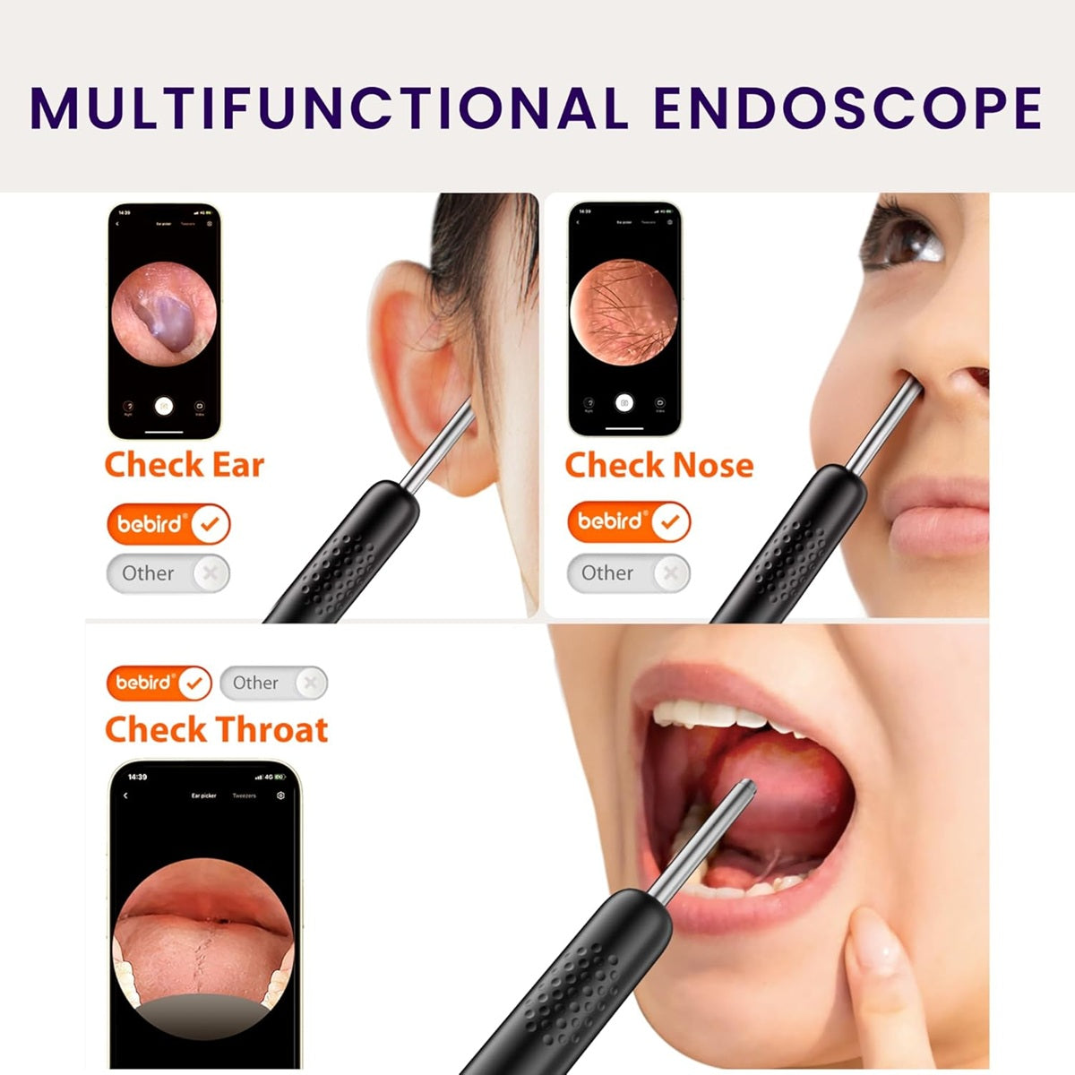 Wireless Ear Wax Removal Tool with Multifunctional Endoscope for Ear, Nose, and Throat Checks