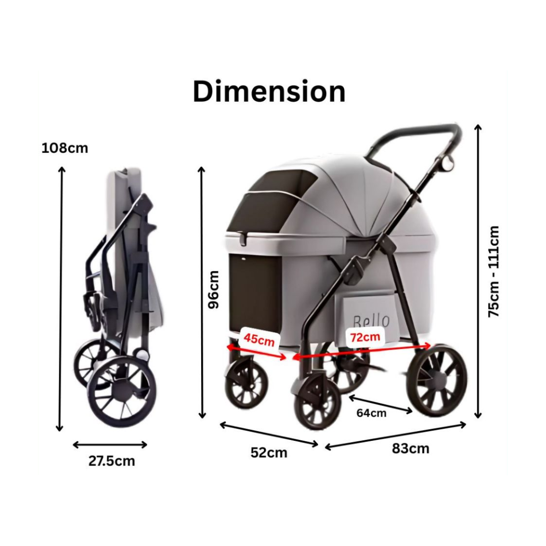 VMIDirect pet stroller with foldable design and dimensions for easy transport and storage