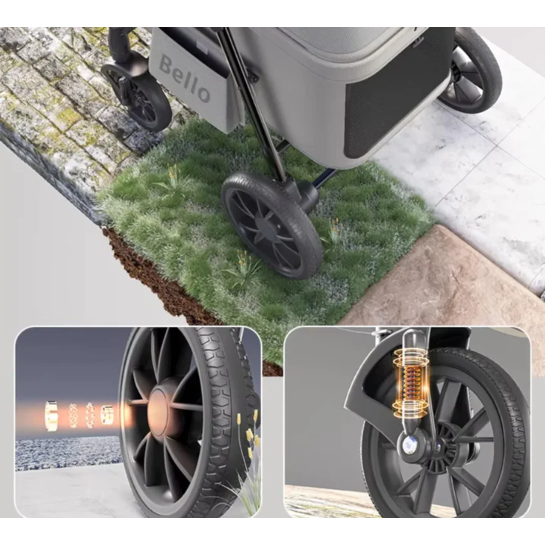 VMIDirect pet stroller featuring durable wheels and suspension for smooth outdoor travel