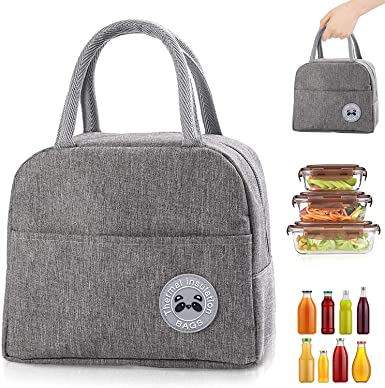 VMIDirect Bento Lunch Bag Insulated in gray with dual handles and front pocket for meal prep storage