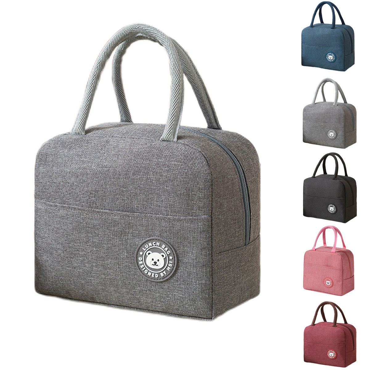 VMIDirect Bento Lunch Bag Insulated in gray with a zip closure and convenient handles