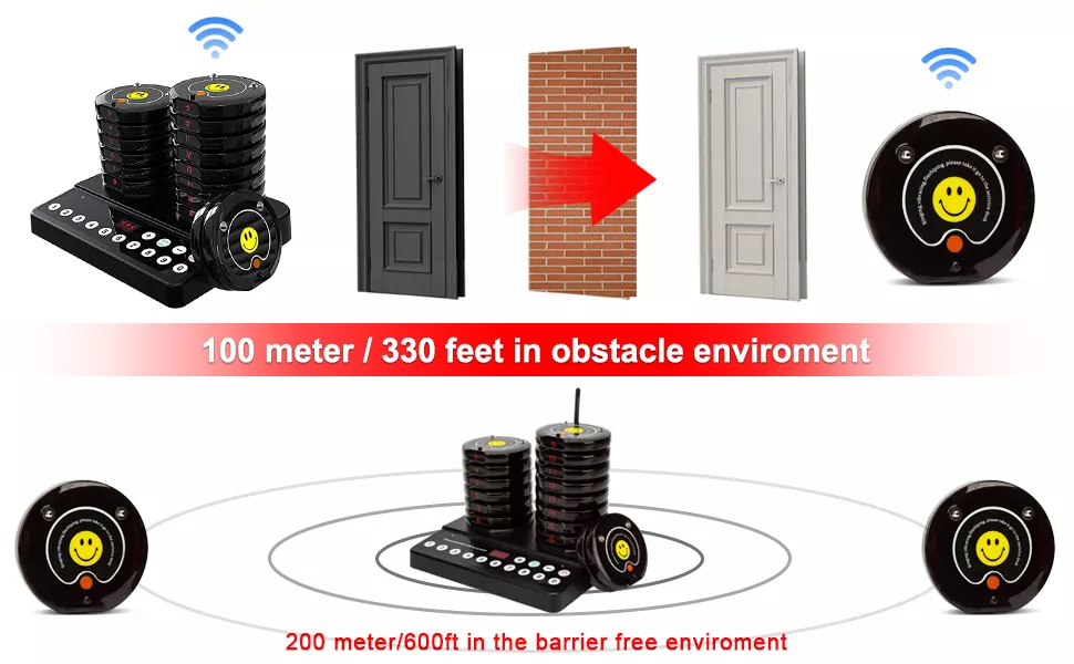 restaurant guest pager system showing wireless range and obstructions with best beeper system for restaurants