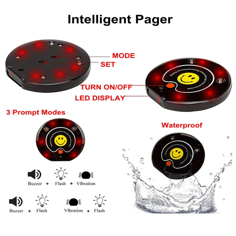 Restaurant Guest Pager System with LED display and waterproof design, Best Beeper System for Restaurants