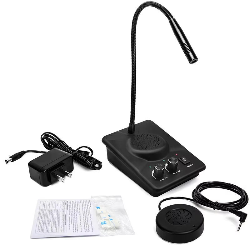 Anti-Interference Window Microphone with flexible neck and external speaker for clear audio
