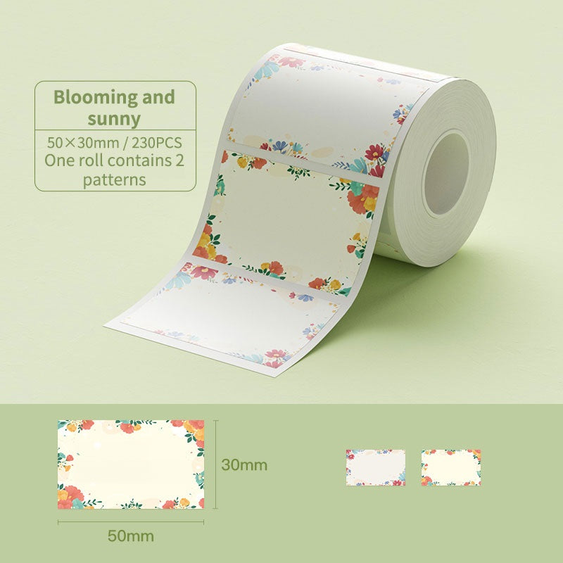 VMIDirect White Thermal Label Stickers with floral patterns, 50x30mm, 230 pieces per roll