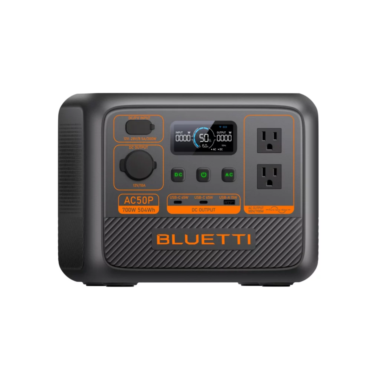 Bluetti AC50P Portable Power Station with dual AC outlets and digital display for outdoor use