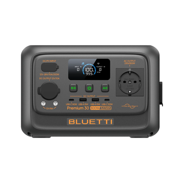 BLUETTI Premium 30 Portable Power Station with multiple output ports and digital display for versatile power needs