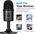 BOYA BY-CM3 USB condenser microphone on a stand, compatible with various devices like tablets and computers