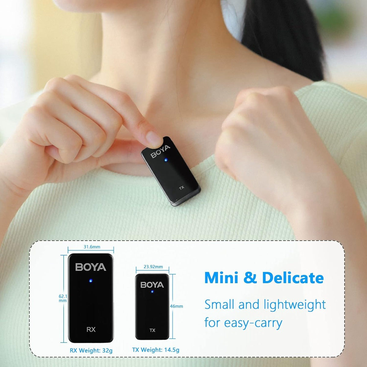 BOYA WMIC5 M1 wireless microphone with mini design, easy to carry for clear audio recording