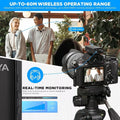 BOYA WMIC5 M2 wireless microphone showcasing wireless operation range and real-time monitoring features