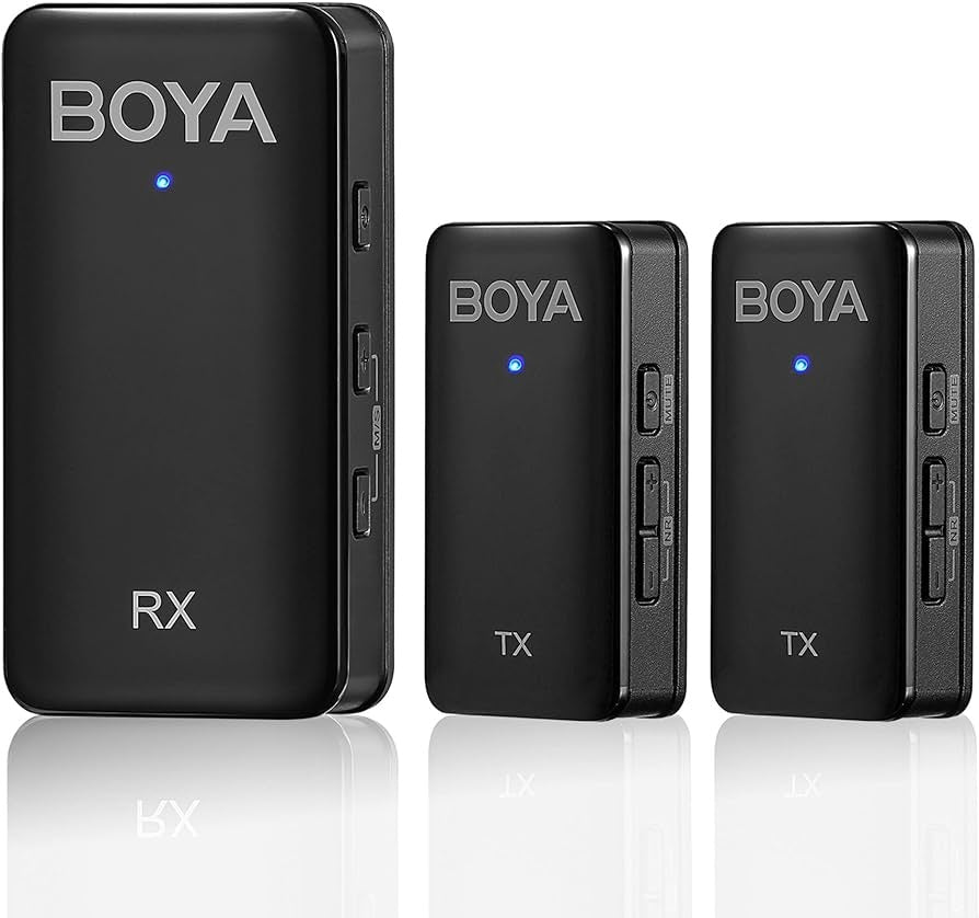 BOYA WMIC5 M2 wireless microphone system with compact transmitters and receiver for clear audio capture